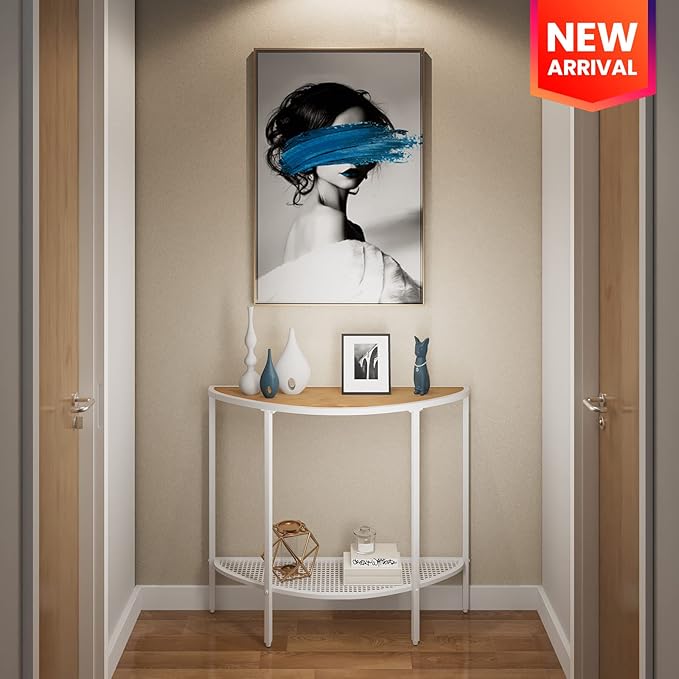 SAYGOER Console Table 2 Tier Narrow Entryway Table with Storage Shelves Half Moon Sofa Couch Table Small Entry Way Tables for Living Bedroom Hallway Office Easy Assembly, Oak White