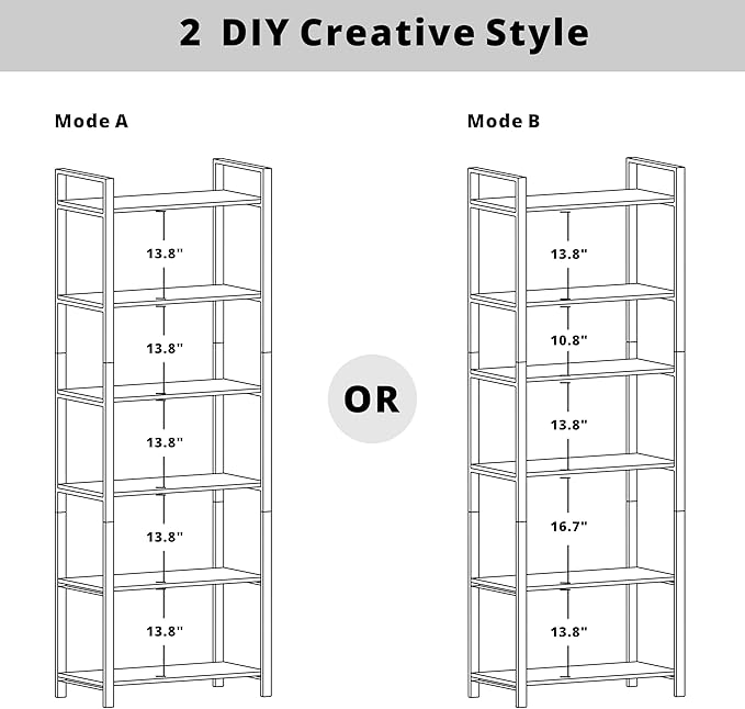 IRONCK Bookshelf 6-Tier Ladder Shelf 110lbs Display Shelf Vintage Industrial Style Bookcase for Home Office, Living Room