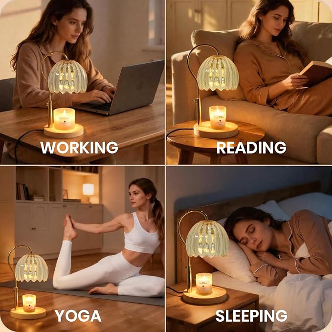 Candle Warmer Lamp with Timer & Dimmer, Height Adjustable Electric Candle Lamp Warmer for Scented Jar Candles with 2 Bulbs, Modern Home Decor Gifts for Women Mom