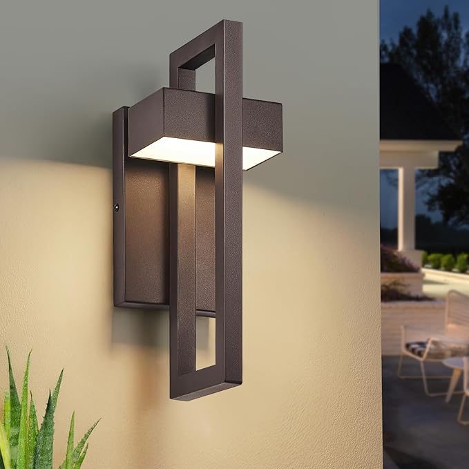 tewei Modern LED Outdoor Wall Sconce Brown Outdoor Lights for House, 13.7'' LED Exterior Lighting Fixtures Outside Wall Mount Lights for Front Porch Hallway, Warm White 3000K, 1 Pack