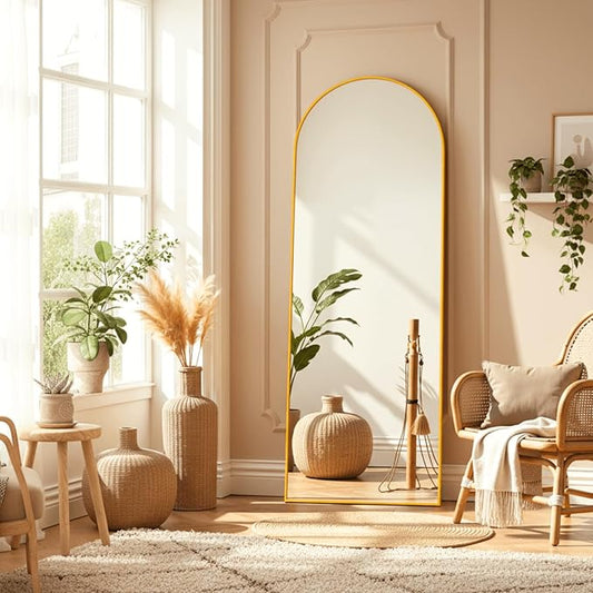 Arched Full Length Mirror, 64"×21" Large Mirror, Mirrors Full Length for Home Wall Decor, Floor Length Mirrors with Metal Stand for Room Bedroom Décor, Gold