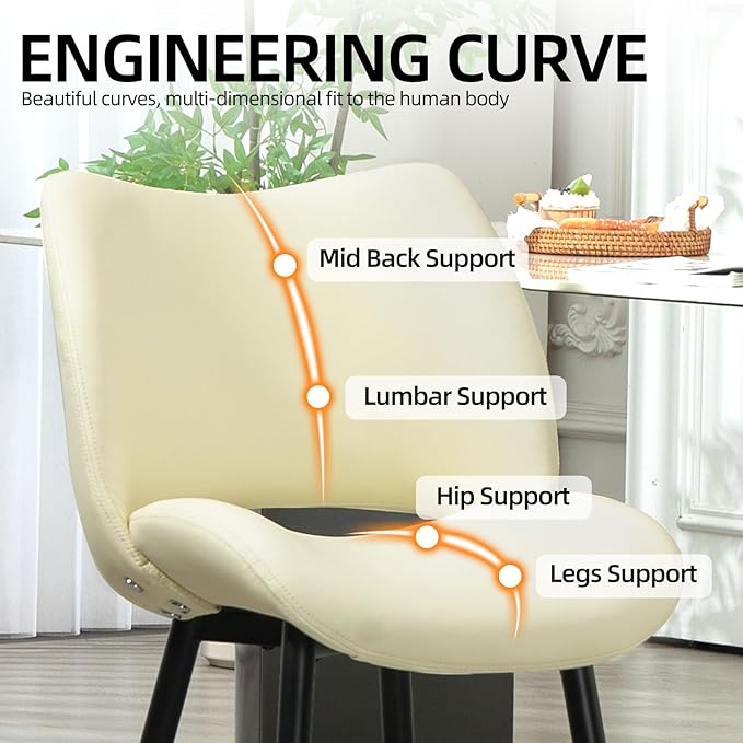 Modern Upholstered Dining Chairs Set of 2 Accent Dinner Chair with Pu Faux Leather and Middle Curved Back for Kitchen Living Room Bedroom (Beige)