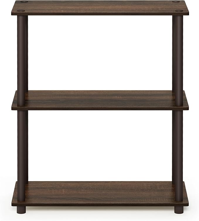 Furinno TURN-N-TUBE Storage Shelves, 3-Tier Book Shelf, Corner Shelf, Toolless Open Shelves, for Organization and Storage, Living Room, Garage, Home Office, Walnut