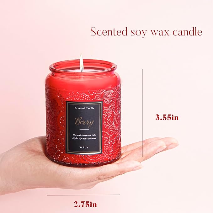 Scented Candle 6.8 oz Berry – Long-Lasting and Clean Burn with Natural Soy Wax – Gift for Women and Men – Ideal for Relaxation, Stress Relief and Home Décor
