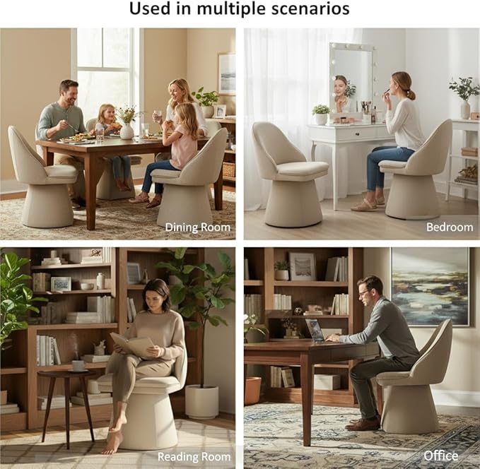 Swivel Dining Chairs Set of 4, Upholstered Mid Century Modern Deskchair with Round Back, Linen Fabric Kitchen Chairs for Dining Room, Bedroom, Dressing Room, Linen