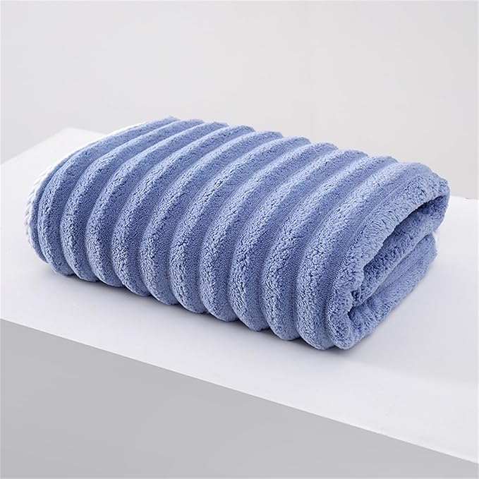 Soft Bath Towels Set, Microfiber Ribbed Oversized Bath Towels Extra Large for Bathroom, Home, Hotel, Spa, Beach, Pool, Gym (8-Piece Towel Set, Blue)