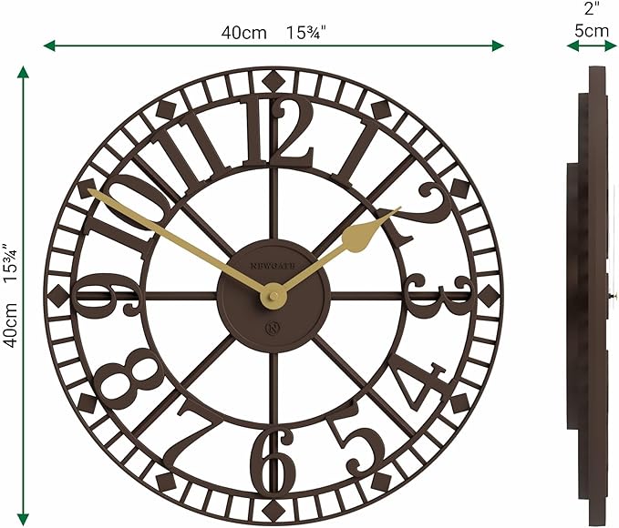 NEWGATE® Warehouse Wall Clock | Skeleton Clock | 16 inch | Mocha Brown with Brass Hands | Contemporary Vintage Style for Kitchen, Living Room or Office