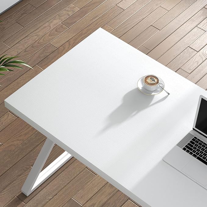 FOLUBAN White Desk, Modern Wood and Metal Computer Desk for Home Office, Simple Writing Work PC Desks for Bedroom, Industrial Study Gaming Table for Living Room, White, 47 Inch