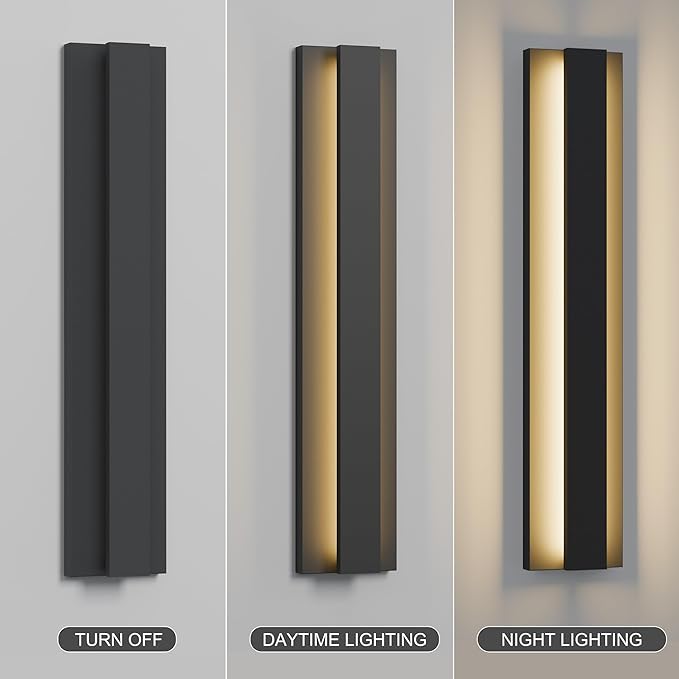 LamQee 23.6 Inch Modern Outdoor Wall Light Exterior Lighting Fixtures, 3000K 24W LED Contemporary Outdoor Sconces Wall Lighting, Matte Black Outside Wall Mount Lights for House Garage Porch Patio Door