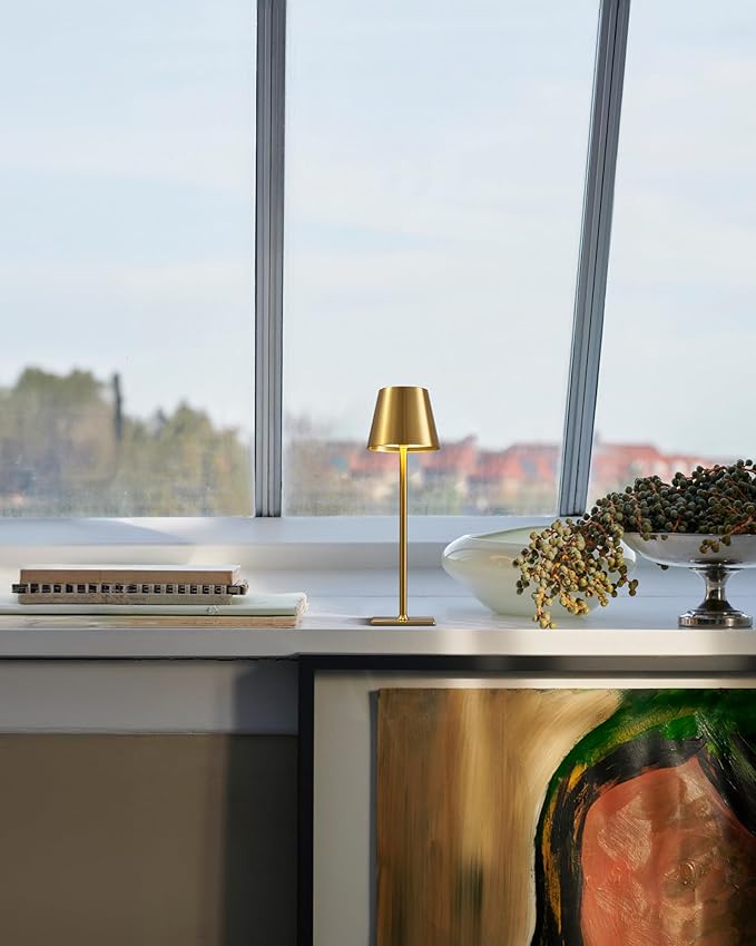 KDG 2 Pack Cordless Table Lamp,Portable LED Desk Lamp, 4000mAh Battery Operated, 3 Color Stepless Dimming Up, for Restaurant/Bedroom/Bars/Outdoor Party/Camping/Coffee Shop Night Light(Gold)