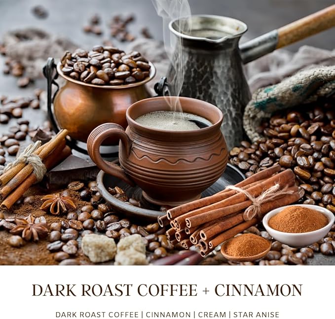 SENSE ISLAND Dark Roast Coffee with Cinnamon Scented Fall Candle | Natural Soy Wax 7 oz, up to 50 Hrs Burn Time Highly Scented House Warming Autumn Gifts