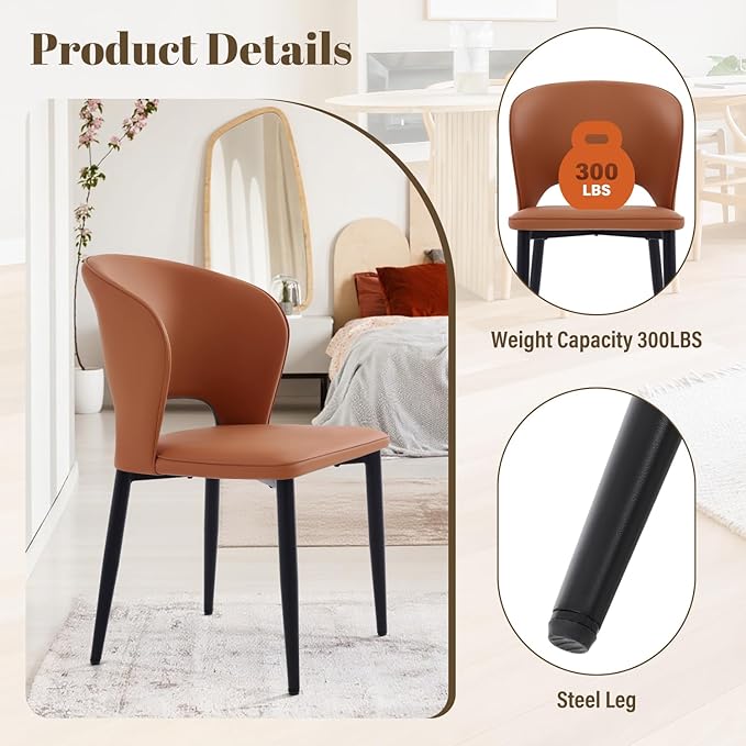 Homcosan Dining Chairs Set of 4, Modern Kitchen Chairs with Cross Structure & Exquisite Piping Design, Easy Assembly, Faux Leather Dining Room Chairs for Living Room Lounge, Bedroom, Brown