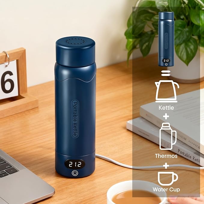 Travel Electric Kettle Portable Mini Kettle, 316 Stainless Steel 16.91Oz/500mL, Small Hot Water Boiler with 4 Temperature,Fast Boiling water with Auto Shut-Off and Boil Dry Protection Blue