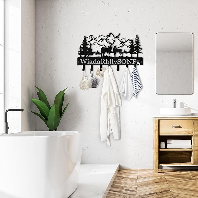 Personalized Metal Key Holder Wall Mount, Forest Key Hooks for Wall, Coat Hooks, Mountain Wall Decor, Key Organizer Rack for Entryway Office Kitchen Front Door, Housewarming Gifts