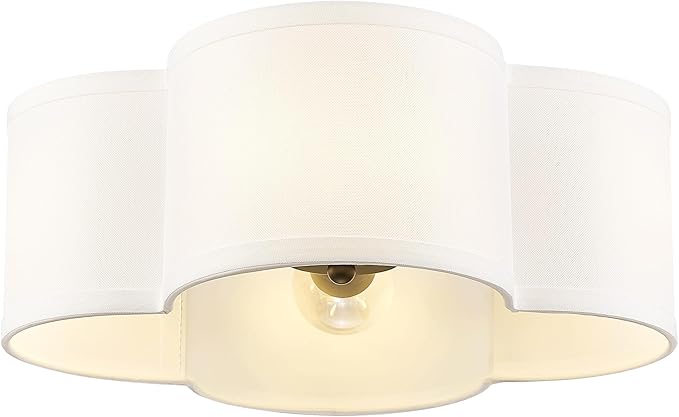 Black Flush Mount Ceiling Light, 4-Light 14Inch Light Fixtures Ceiling Mount with Fabric Shade in Quatrefoil Shape, Ceiling Light for Nursery Hallway Bedroom Kitchen, AD-22007-4C-BK