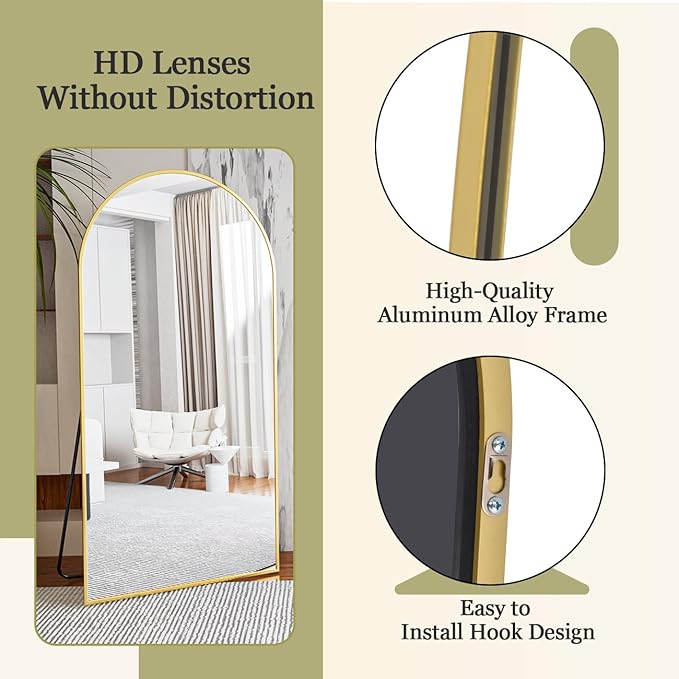 BEAUTYPEAK 71"x30" Arch Full Body Floor Mirror, Full Length Mirror Wall Mirrors Hanging or Leaning Arched-Top with Stand for Bedroom, Dressing Room, Gold