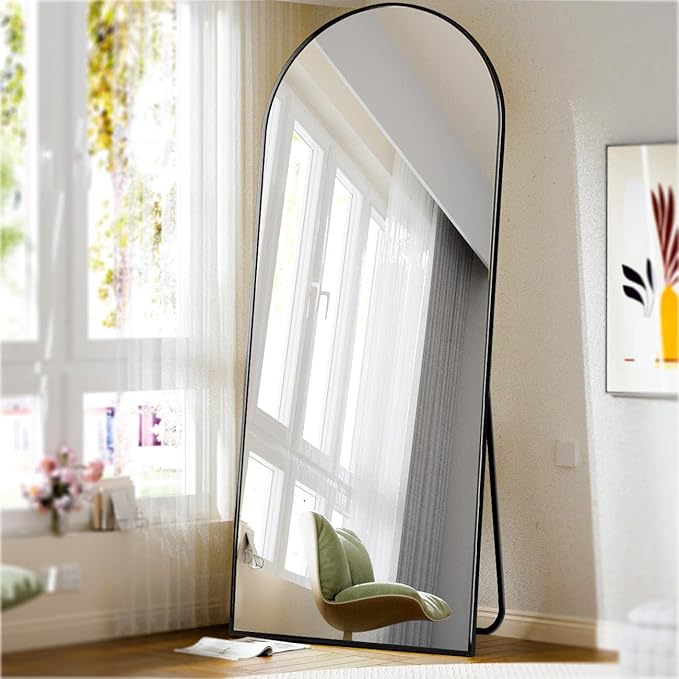 BEAUTYPEAK 71"x26" Arch Full Length Mirror, Full Body Floor Mirror with Stand Hanging or Leaning, Aluminum Alloy Frame Wall Mirrors for Bedroom, Dressing Room, Black