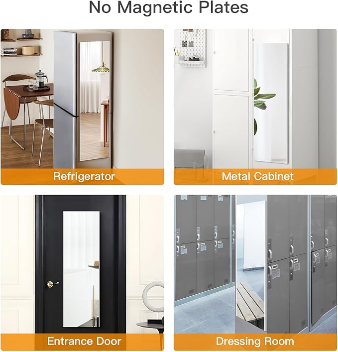 55"x16" Magnetic Mirror Lightweight Full-Length Mirror | Strong Adhesion, Easy Installation | Suitable for Refrigerators, Glass Walls, Wooden Doors, and More | 8.2kg Ultra-Strong Support | White