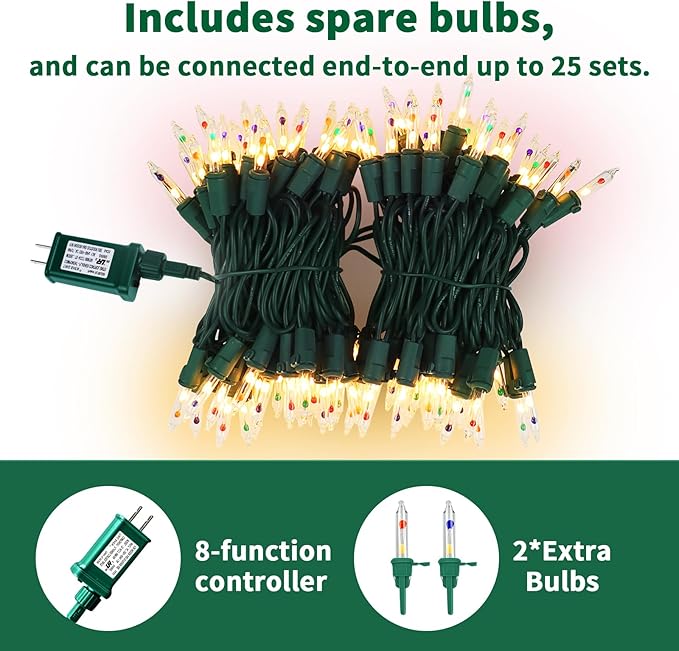 Christmas Lights 100 Count Mini colorful Lights , Christmas Tree String Lights with 8 Modes& Timer,Xmas Tree Lights Waterproof for Patio Garden Party Wedding Holiday Decor ,UL Certified (20feet)