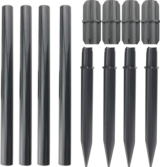 4 Sets Solar Lawn Light Ground Stake Kit Flame Lamp Extension Rod Device Accessories to Make The Lighting Fixture Taller Black (Extension 30.5cm, Connector 7cm, Stake 21cm, Dia 2.1cm)