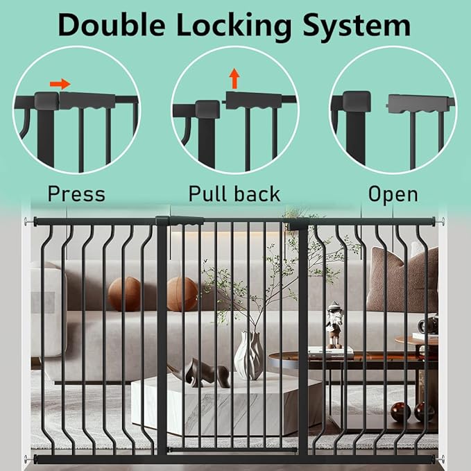 ALLAIBB Black 40.55" Extra Tall Wide 57.48-73.62" Baby Gate Pressure Mounted Walk Through Child Kids Safety Toddler Tension Pet Dog Gates with Extension for Doorways Kitchen