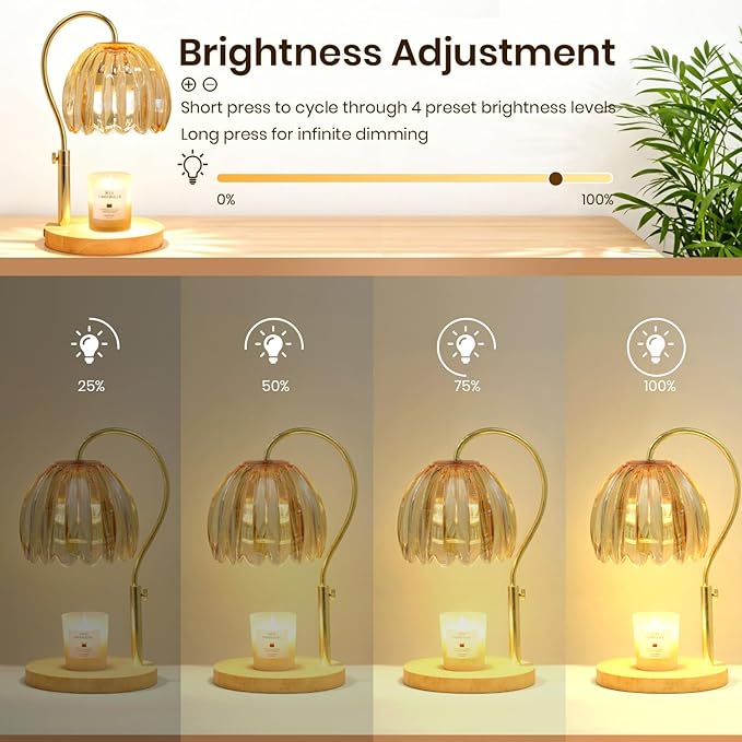 Candle Warmer Lamp with Timer & Dimmer, Height Adjustable Electric Candle Lamp Warmer for Scented Jar Candles with 2 Bulbs, Modern Home Decor Gifts for Women Mom