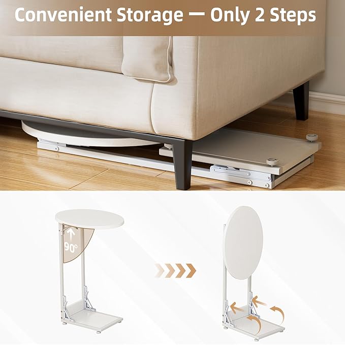 Elbourn Folding Side Table End Couch Tables,Metal Frame C-Shaped TV Stand for Living Room, Bedroom, Coffee Table(White)