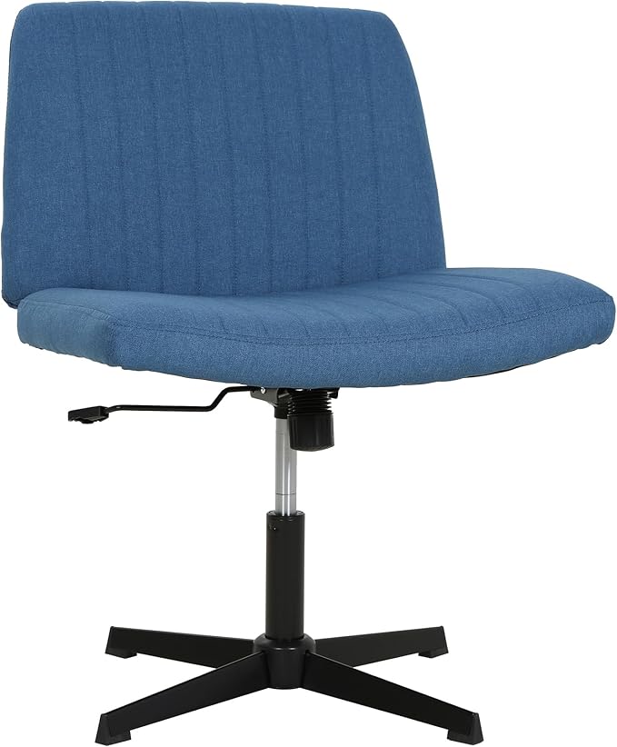 FDW Criss Cross Chair Armless Cross Legged Office Desk Chair Adjustable Swivel Ergonomic Gaming Chair No Wheels Backrest with Wide Seat Native Sponge Computer Task Vanity Chair for Home Office,Blue