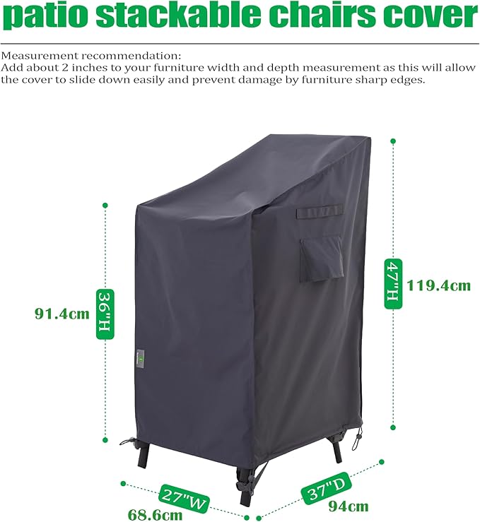 F&J Outdoors Patio Chair Covers, Heavy Duty Waterproof UV Resistant Outdoor Stackable Chair High Back Chair Cover, Grey, 27" W x 37" D x 47" H