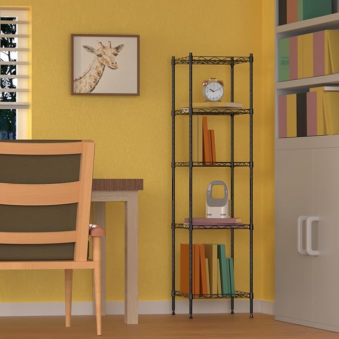 5 Tier Standing Metal Wire Shelving Unit, Adjustable Height, Storage Shelf Units for Laundry Bathroom Kitchen Pantry Closet (11.8" D x 11.8" W x 50.2" H inches, Black)