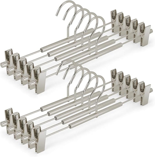 VWV 10-Pack Adjustable Women's Skirt and Pants Hangers, Durable, Space-Saving, Suitable for Jeans, Shorts, Underwear, Sports Bras (Matte Pearl Nickel)