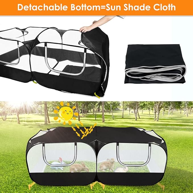 SlowTon Small Animals Playpen, Portable Large Chicken Run Coop with Detachable Bottom Breathable Transparent Mesh Walls, Foldable Pet Enclosure for Puppy Kitten Rabbits Indoor Outdoor(B,Flat Top)