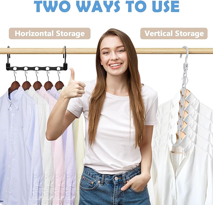 24 Pack Hangers Space Saving Magic Space Saver Storage Smart Plastic Clothes Hanger Organizer Closet Organizers and Storage for Closet Apartment College Dorm Room Essentials,Black White Grey