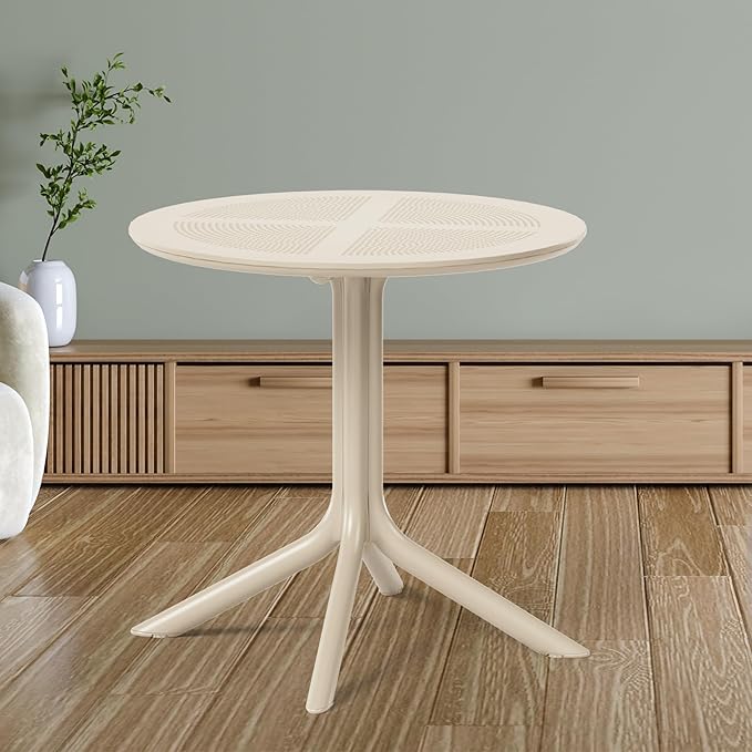 Costaelm Sunshine 31.5" Round Plastic Outdoor Patio Dining Table for 4, Sand