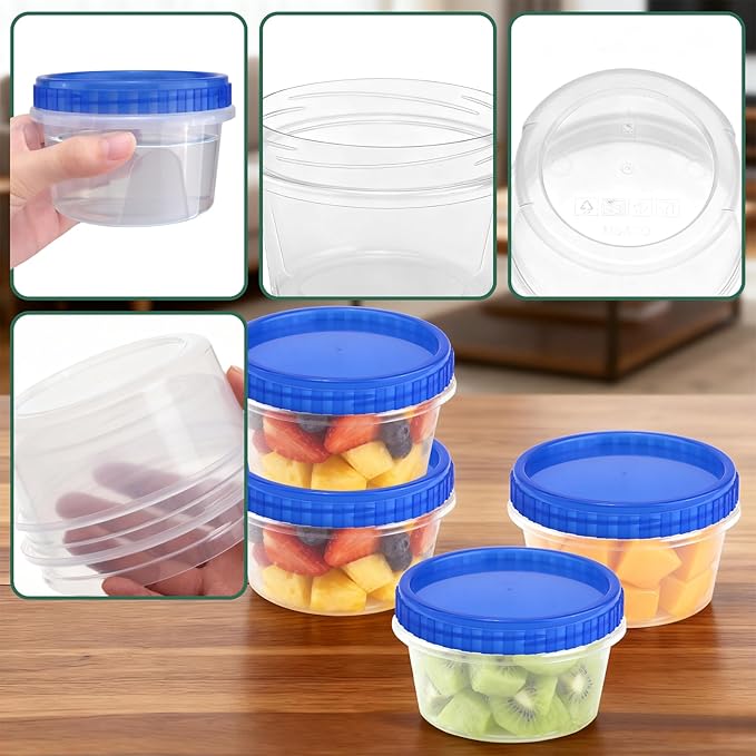 12 Pack Freezer Containers with Screw On Lids, 12 Oz Stackable Reusable Plastic Storage Container, Airtight Plastic Food Storage Containers with Twist Top Lids for Food Soup Jello Sauce