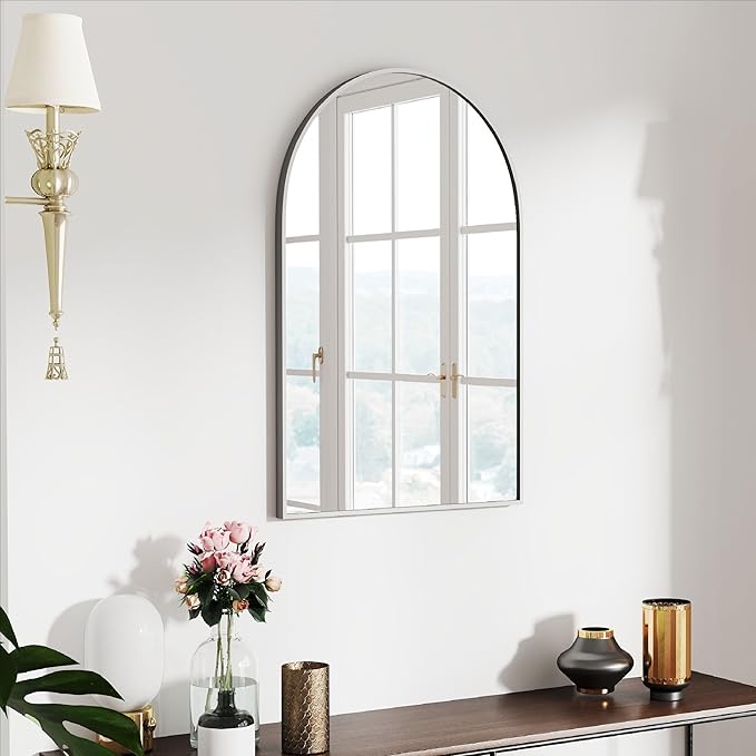 30x20 Arch Mirror Rectangle Wall Mounted Hanging or Against Wall Aluminum Alloy Metal Frame Dressing Make-up Mirrors for Entryway Bedroom Bathroom Living Room 30 20 inch Silver