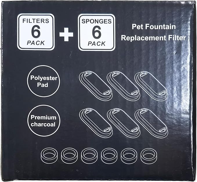 Cat Fountain Filter Replacement: 12 Cat Water fountain Filter - 6 Pieces Filters + 6 Pieces Sponges for Pet Dispenser H1 (67oz/2L)