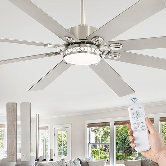 Fanbulous 72 Inch Large Ceiling Fans with Lights, Farmhouse Ceiling Fan with Light and Remote, Dual Finish 8 Blades, Reversible DC Motor, 3CCT, 6 Speed, Modern Ceiling Fan for Living Room, Nickel
