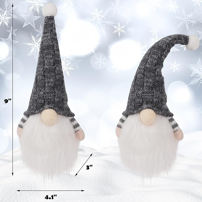 Juegoal Christmas Plush Gnomes, 9 Inch Lighted Handmade Mini gnome Scandinavian, Light Up Swedish Tomte Elf Holiday Present, Battery Operated Xmas Gifts Table Ornaments Dinner Party Supplies, Set of 3