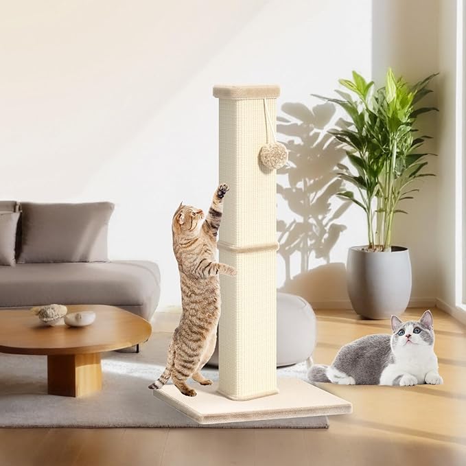Cat Scratching Post, 32 Inch Tall Scratching Post for Indoor with 5 Inch Diameter Posts and Ball Cat Scratcher for Medium and Large Cats