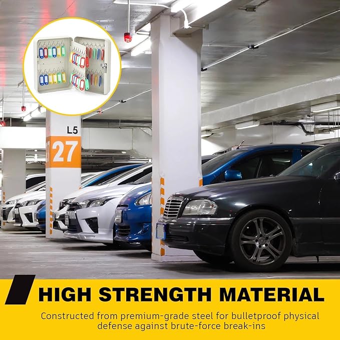 Ripeng 48-Keys Key Lock Box Wall Mount Steel Cabinet Security Holder with Tags and Hooks Key Organizer Wall Safe Storage for Car Office Hotel House Rental Business, White