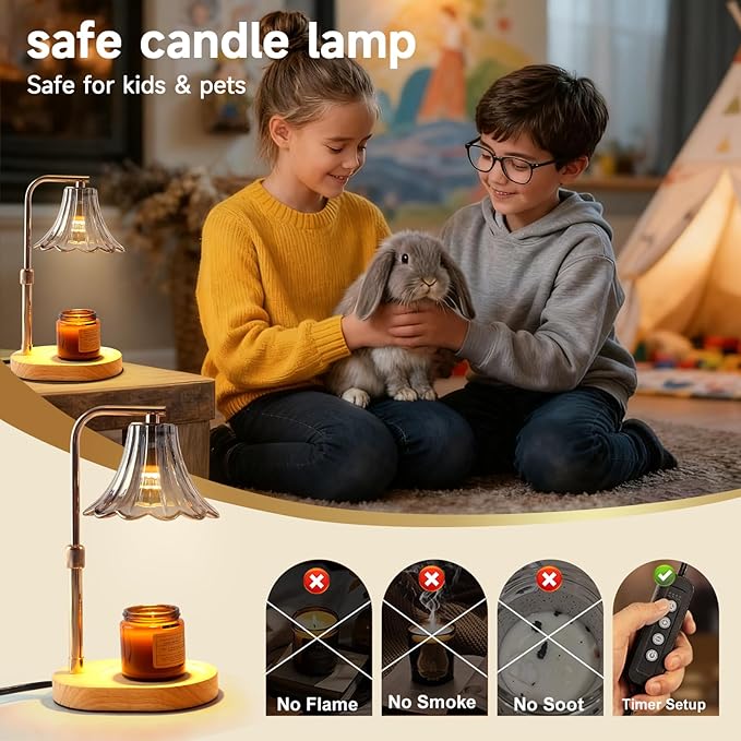 Candle Warmer Lamp - Flame-Free with 2 Bulbs Height-Adjustable Warmer Ideal for Scented Candles for Women, Moms Housewarmings