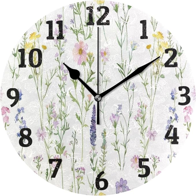 Wall Clock Floral Silent Non Ticking Wall Clock Decorative Battery Operated Wall Clocks for Home Kitchen Bedroom Living Room Office