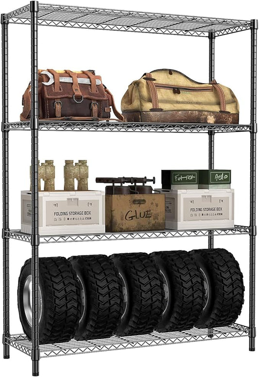 IZEUK 1400 LBS Garage Black Shelving Wide Storage Shelves 4 Tier Adjustable Heavy Duty Metal Wire Rack Standing Shelf Unit for Kitchen Office College Dorm Garage Warehouse 15.8" x 45.8"x 59.4"