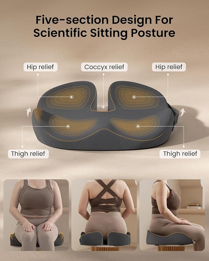 ProtoArc Extra Large Seat Cushions for Office Chairs, Ergonomic Memory Foam Seat Cushion for Home, Extra Cover, Car Seat Cushions for Driving, Pressure Relief Pad for Sciatica - Dark Gray