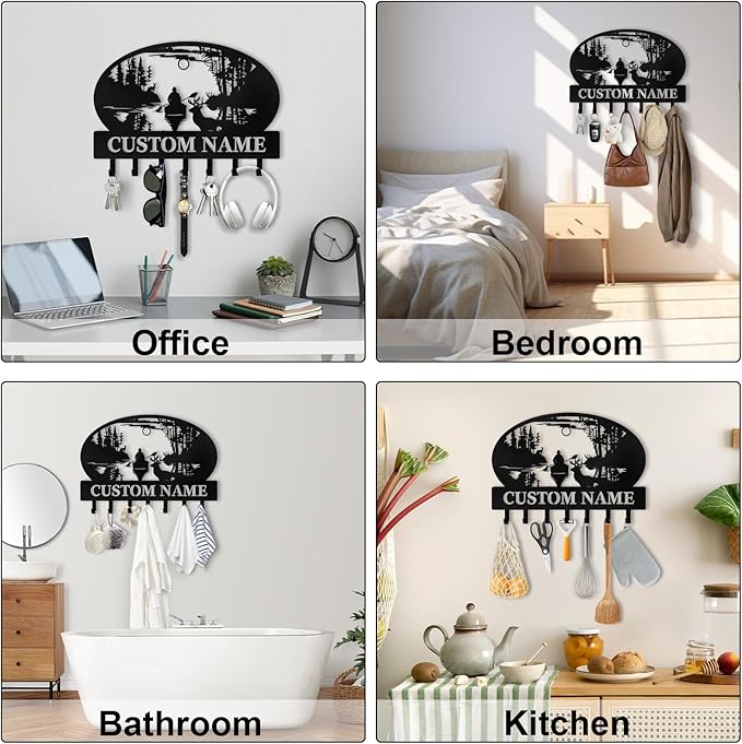 Personalised Fishing Key Holder for Wall, Key Holder Wall Mount, Lake Fishing Decor, Decorative Key Rack Coat Hooks for Bathroom Entryway Kitchen Doorway, Gifts for Fishermen