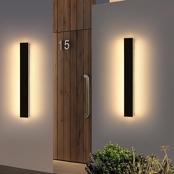 2 Pack 31.4inch Modern Outdoor LED Wall Sconce, Dimmable 3000K-6000K with Remote Control, IP65 Waterproof, Black Aluminium Long Exterior Wall Light Fixture for Porch, Patio, Garage, Yard