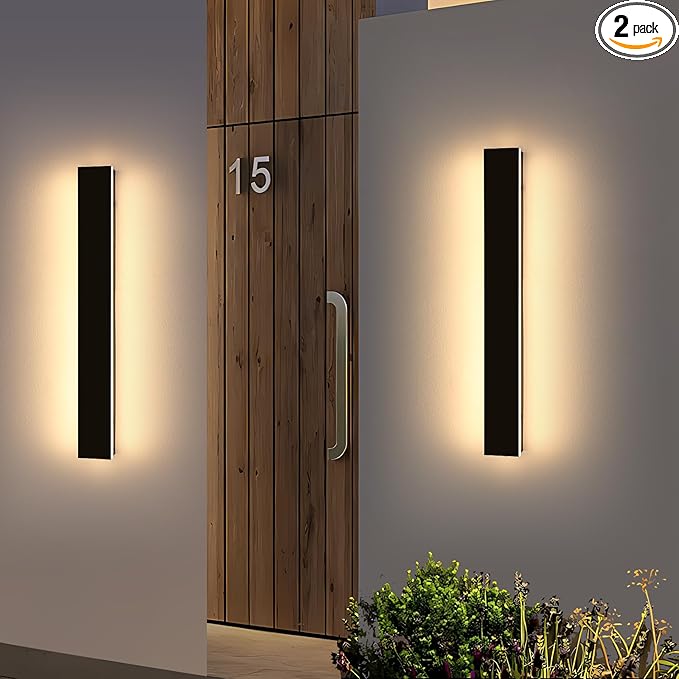 2 Pack Outdoor Wall Mounted Light, 31.4inch Modern Black Long Exterior Sconce, 3 CCT 3000K/4500K/6000K, 31W, IP65 Waterproof Porch Lighting for Patio, Yard, Garage, House