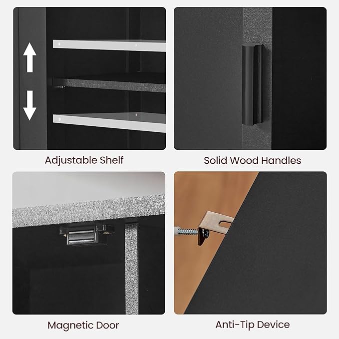 Iwell Storage Cabinet with 2 Doors and 4 Storage Shelves, Bathroom Cabinet, Cupboard for Living Room, Home Office, Entryway, Black