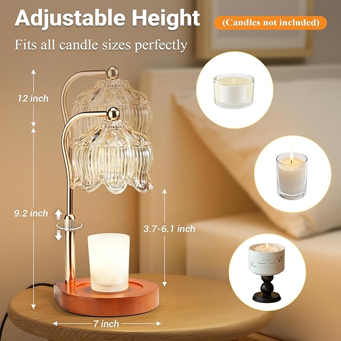 Candle Warmer Lamp with Timer Dimmer Adjustable Height, Gift for Women Mom, House Warming New Home Cozy Decor, Wax Melt Warmer for Jar Candles with 2 Bulbs
